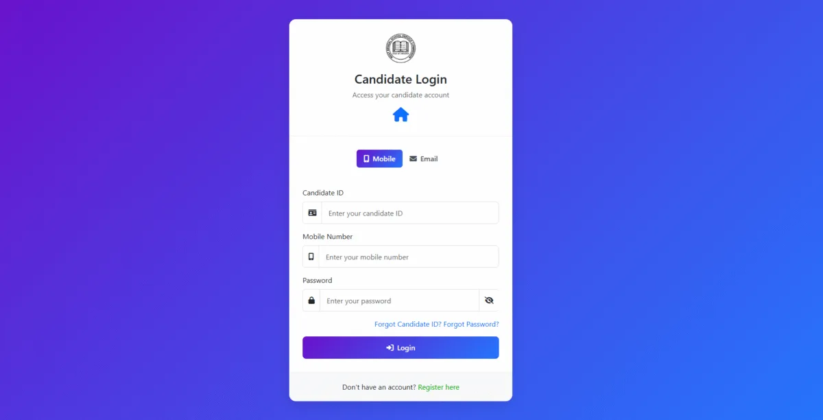 WBSSC Recruitment candidate login page screenshot